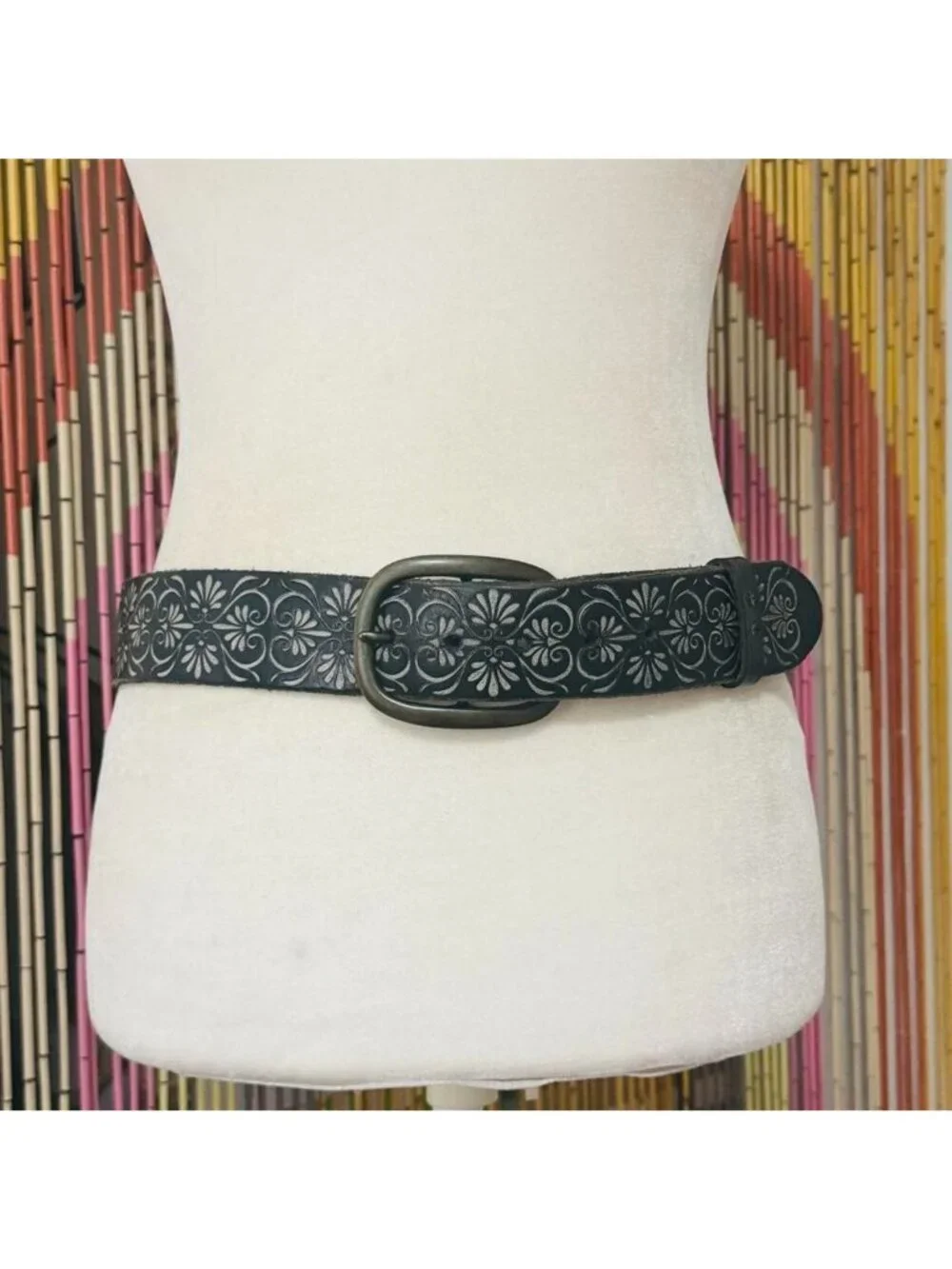 Y2k Gap Ornate Floral Scroll Embossed Wide Leather Bel